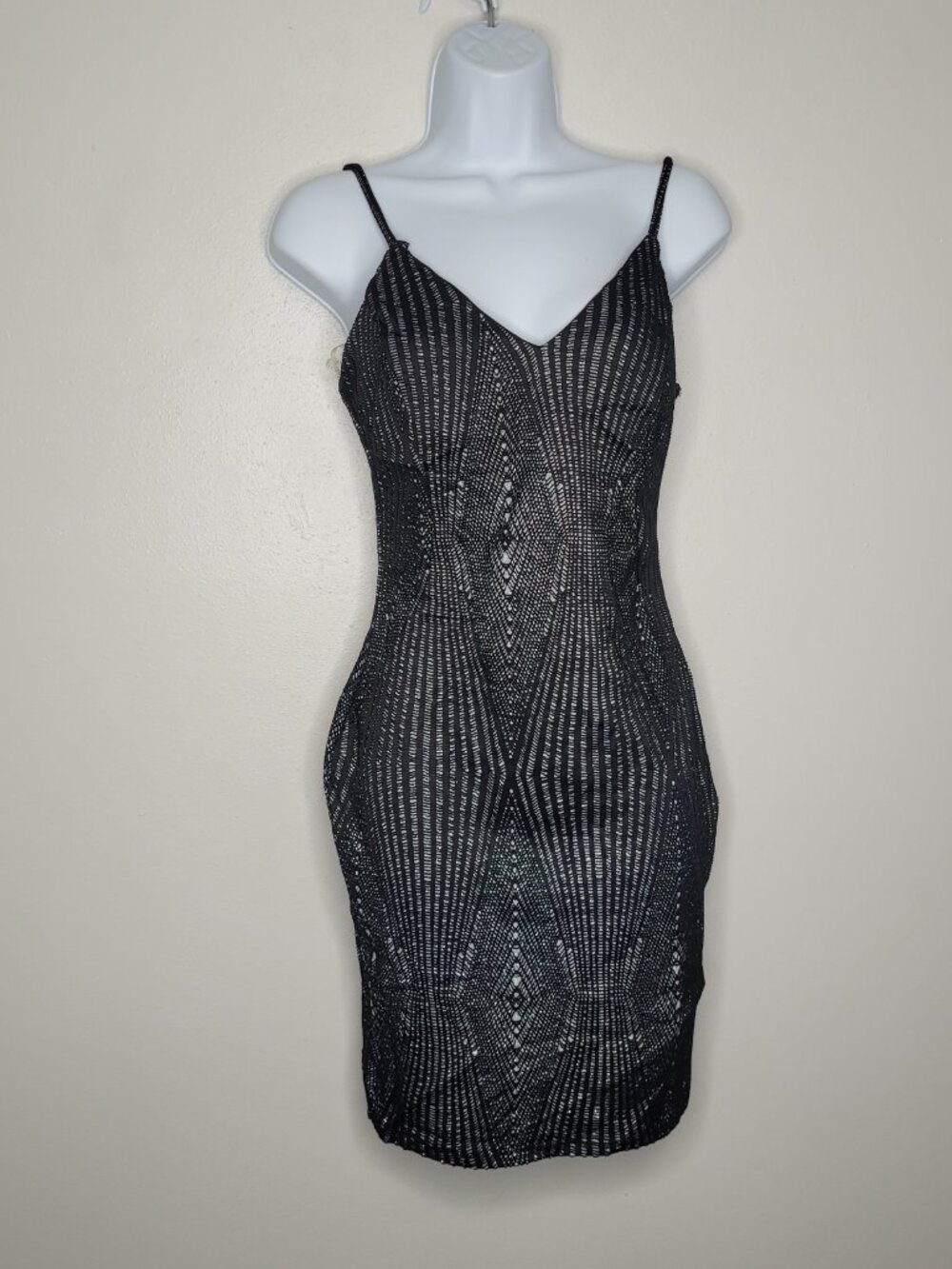 Haute Monde Black Art Deco Glitter Geometric Bodycon Mini Dress party size M